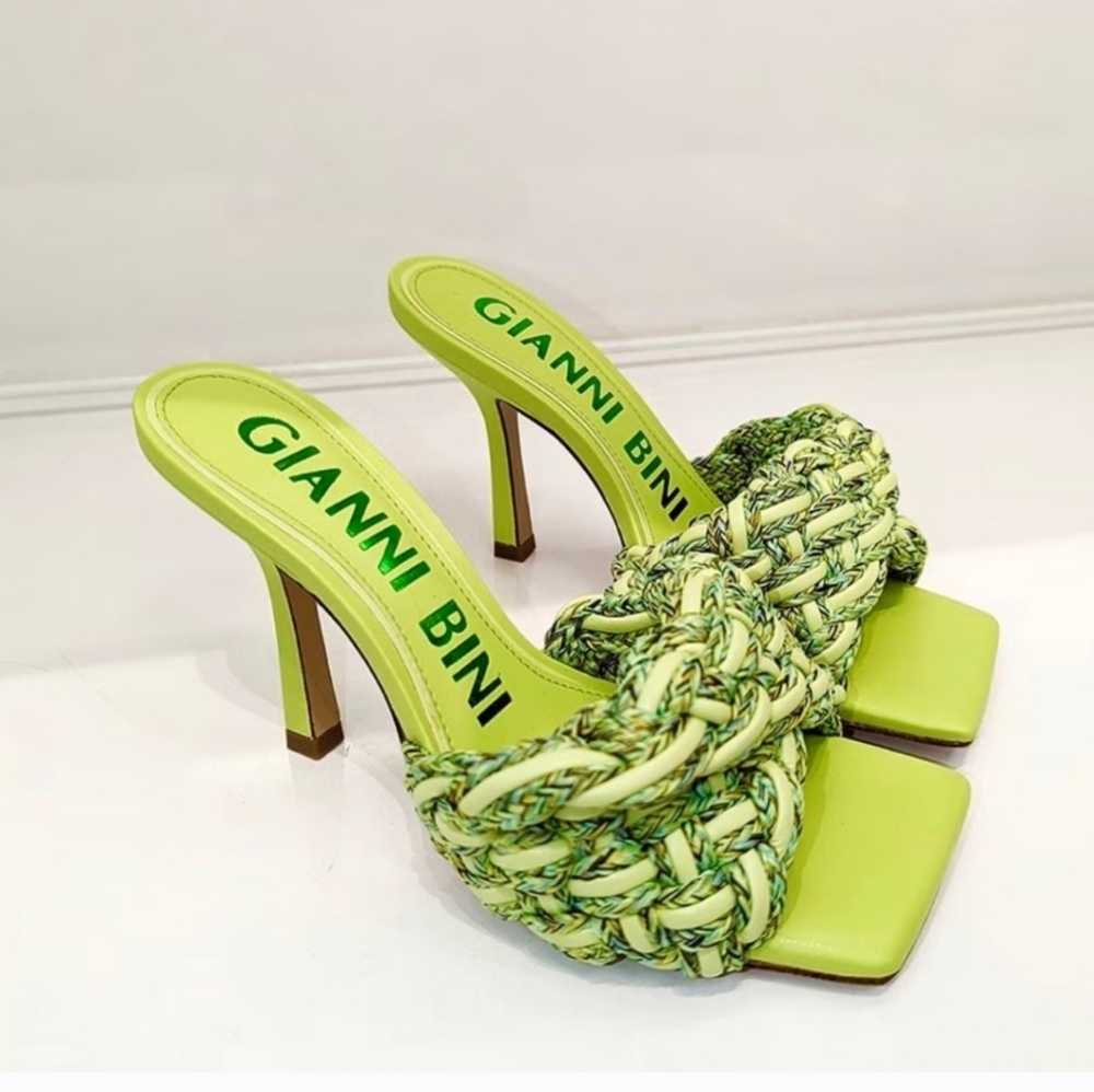 NWT GIANNI BINI Lime Green Woven Heeled Square Toe Mule, sz 5.5 - Picture 2 of 7